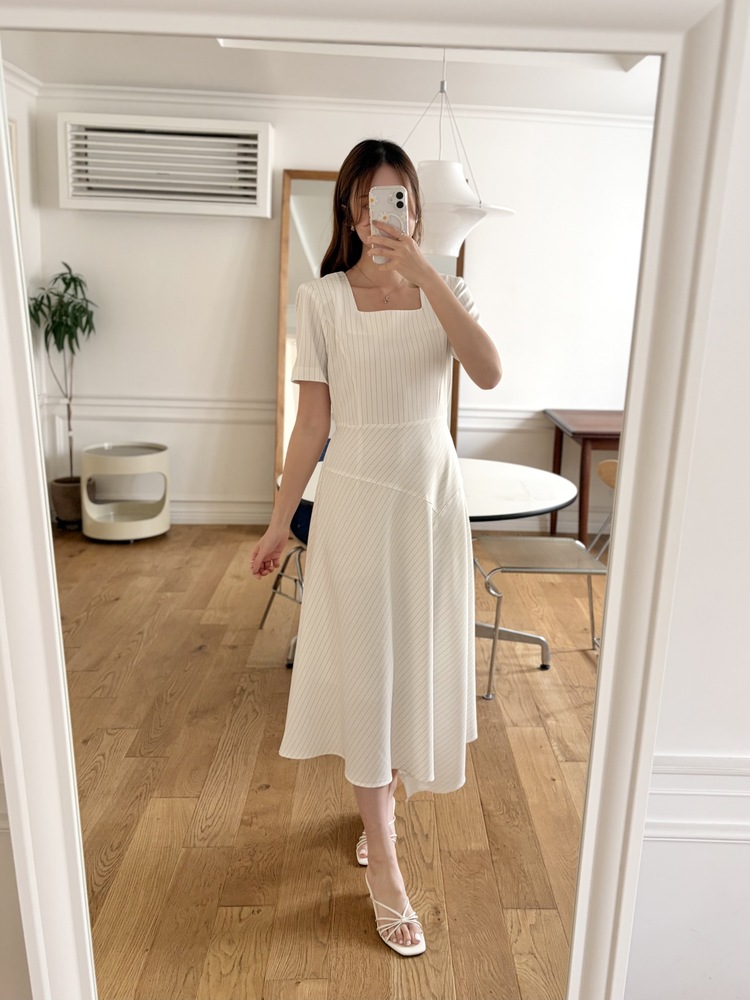 Asymmetric Striped Dress (Ivory)