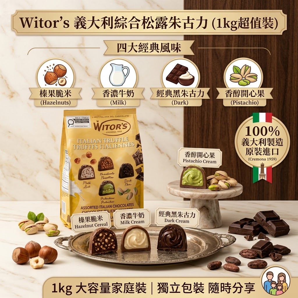 Witor's 意大利綜合夾心松露巧克力 - 1kg大包裝  