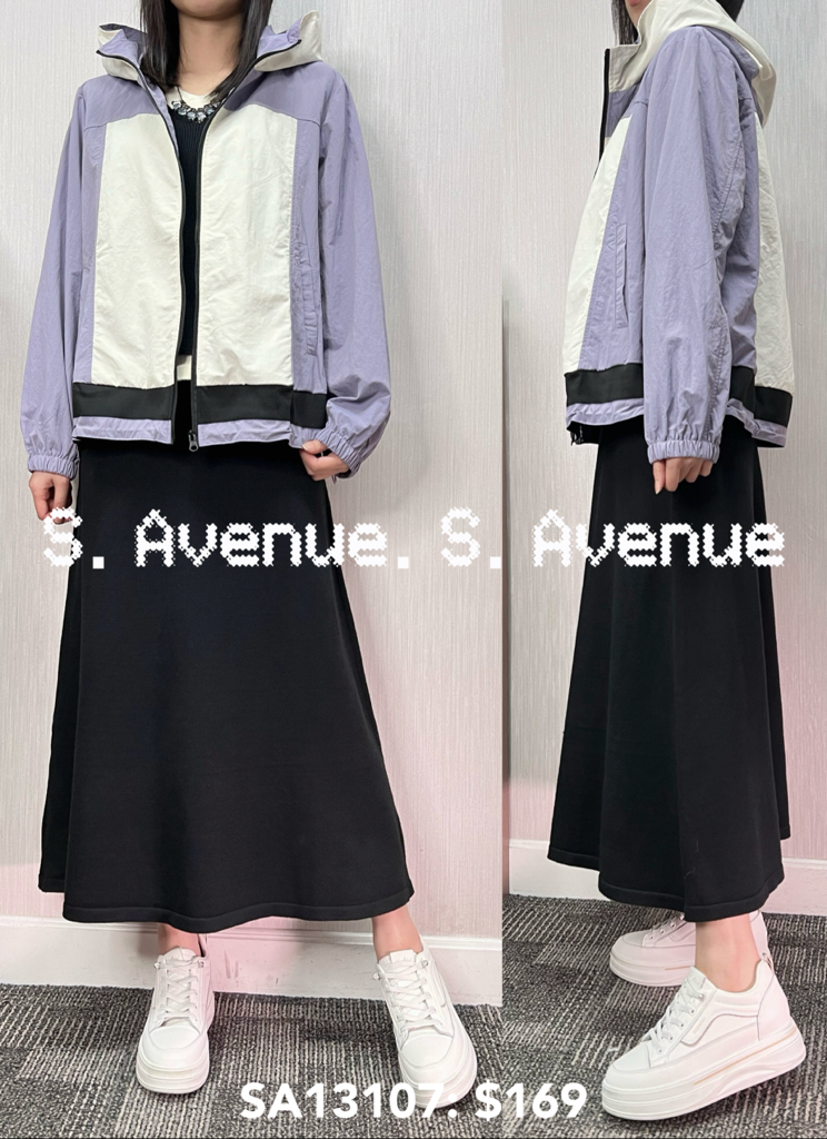 SA13107: 長袖有帽拼色拉錬外套