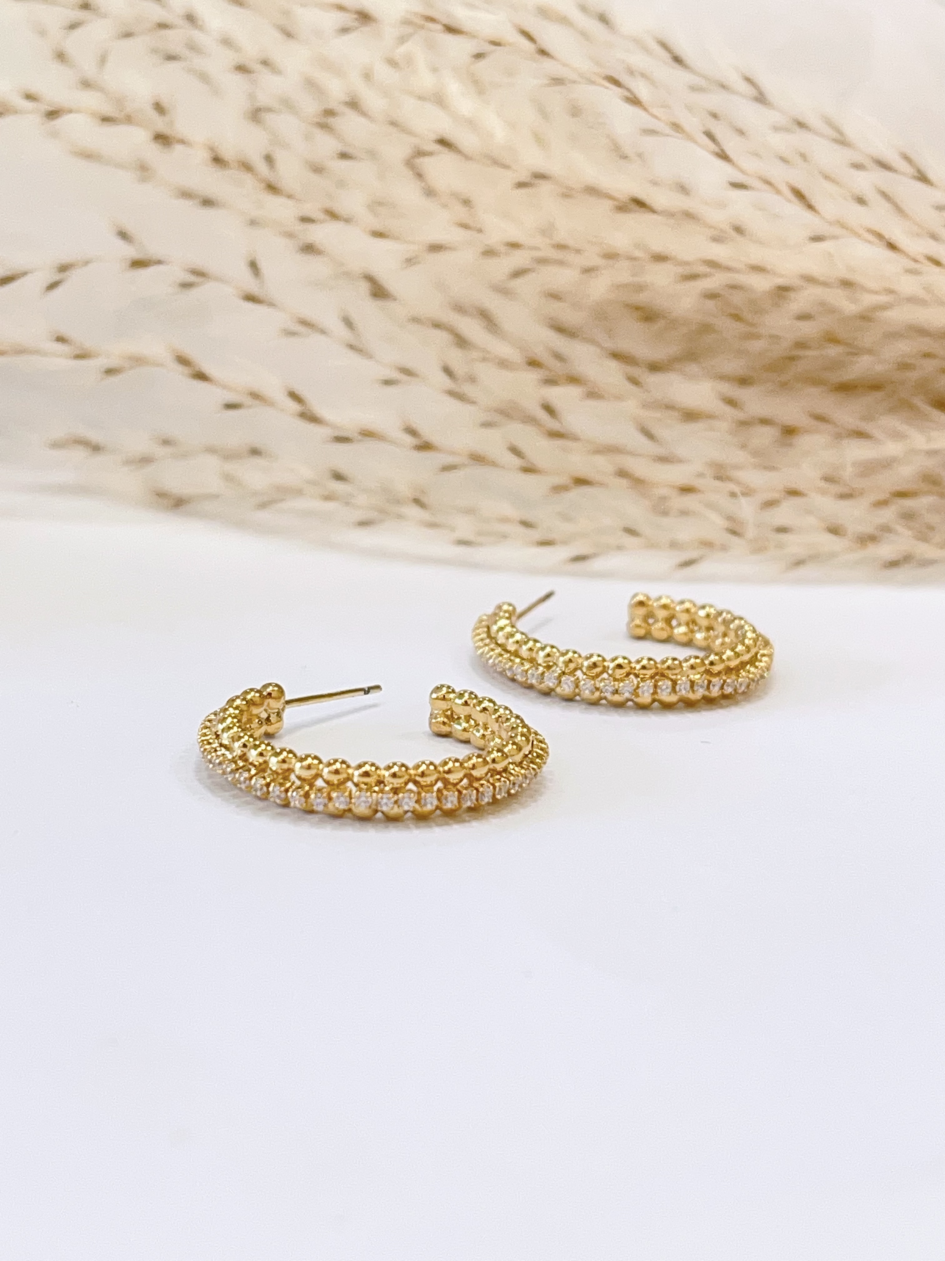 极简小球球镶钻耳环