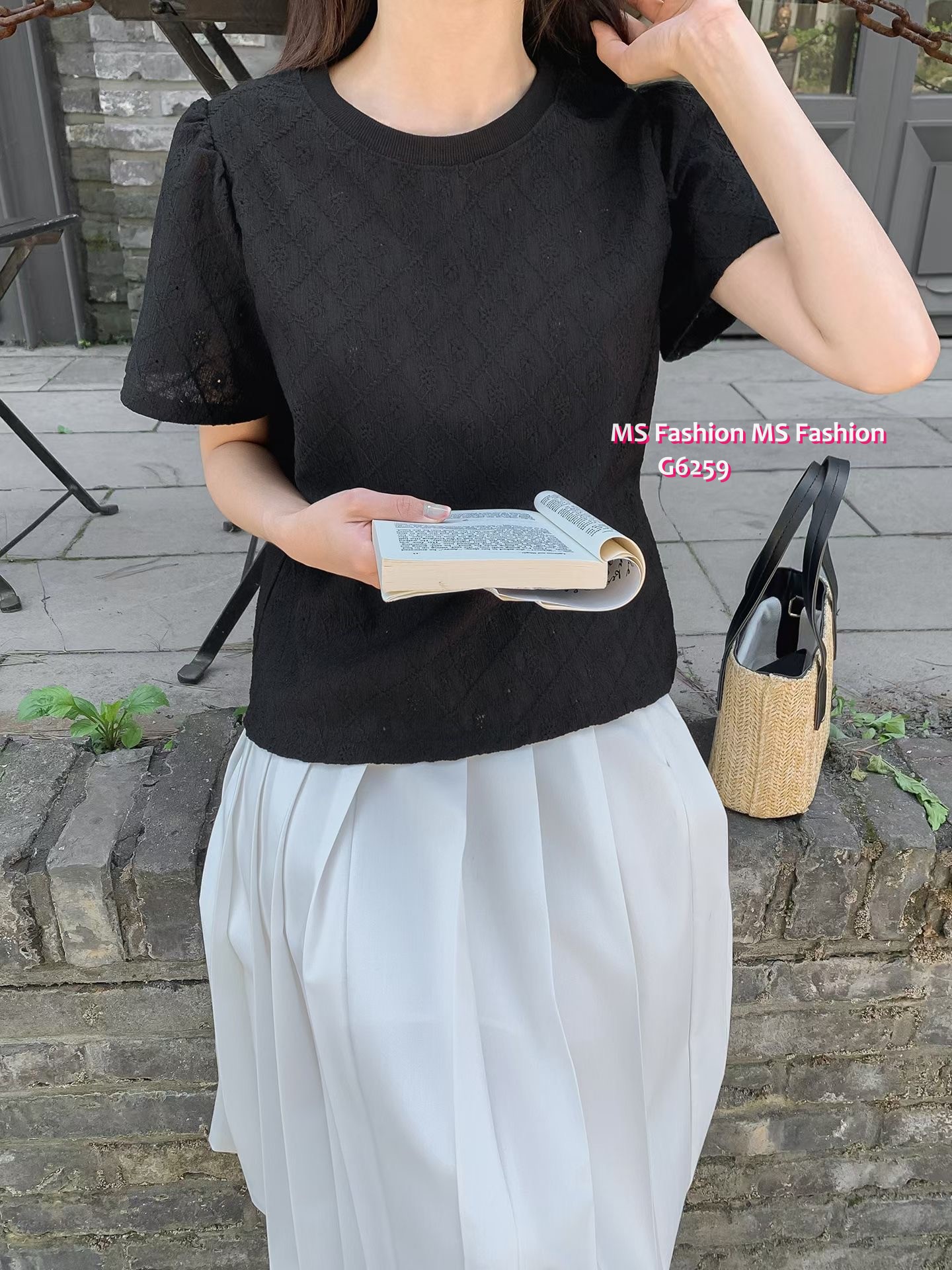 G6259 韓國🇰🇷格紋通花top