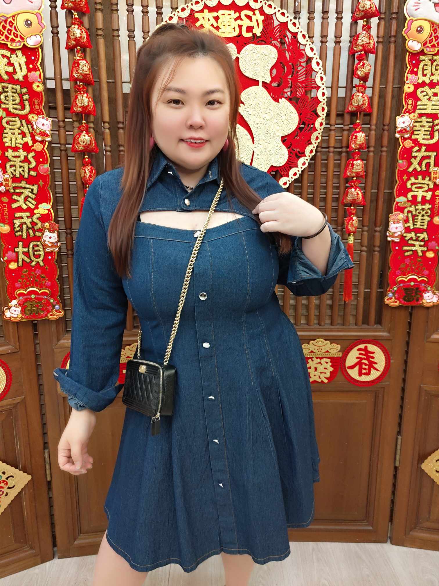 DBB05 TW#5332 可调节肩带排扣牛仔连衣裙（⚠️附加送牛仔小外套）(胸围 110-140CM)