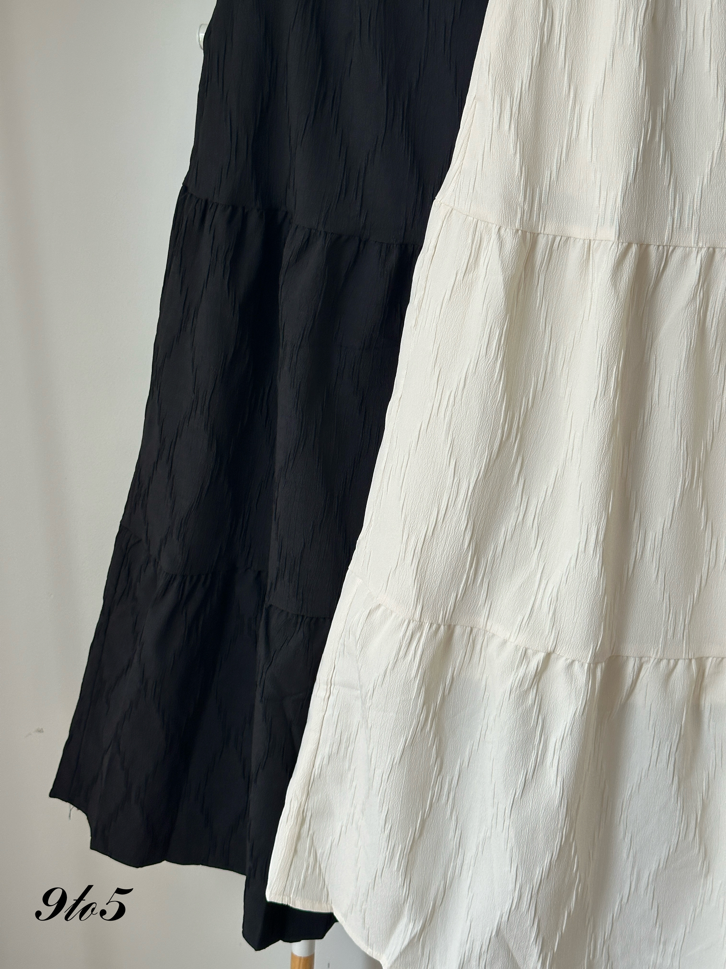 S1814 A Line Layered Skirt - Black & Cream