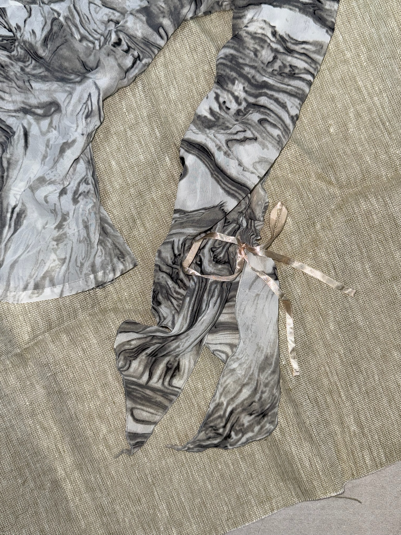 Marble Print Mesh Peplum Blouse