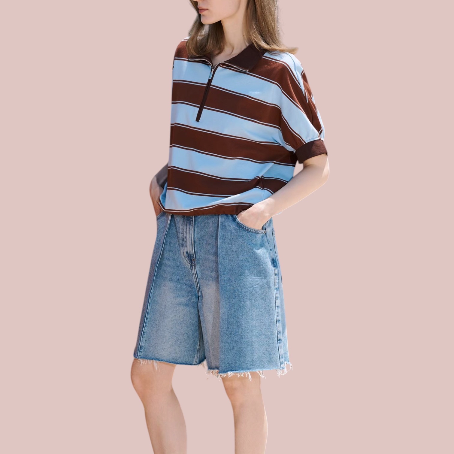 221485 粗間拉錬領Tee
