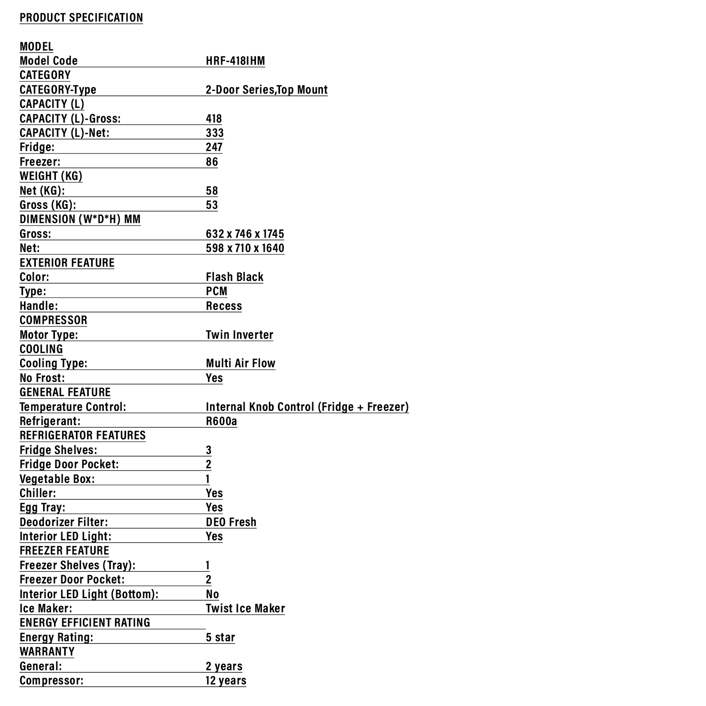 Haier 418L Inverter 2-Door Refrigerator (HRF-418IHM)