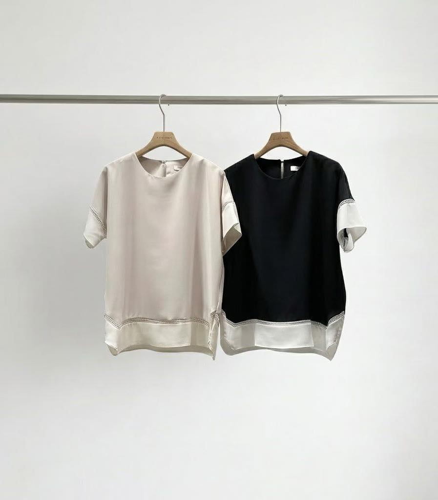 法式簡約鏤空拼接上衣