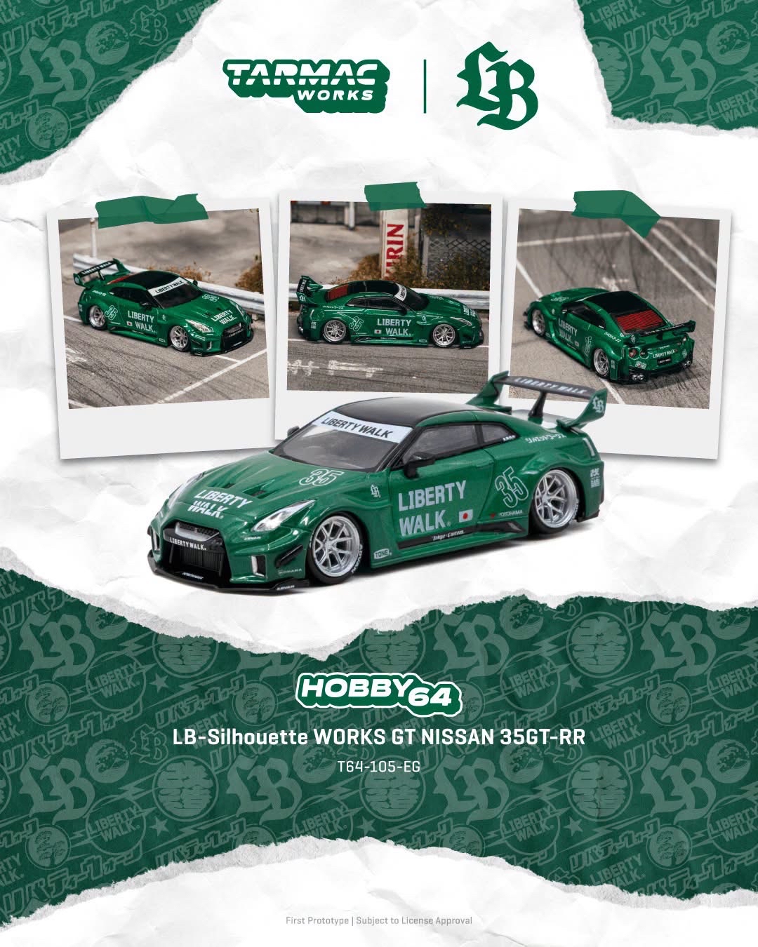 （預訂 Pre Order) Tarmac Works （ T64-105-EG ）LB-Silhouette WORKS GT NISSAN 35GT-RR Emerald green