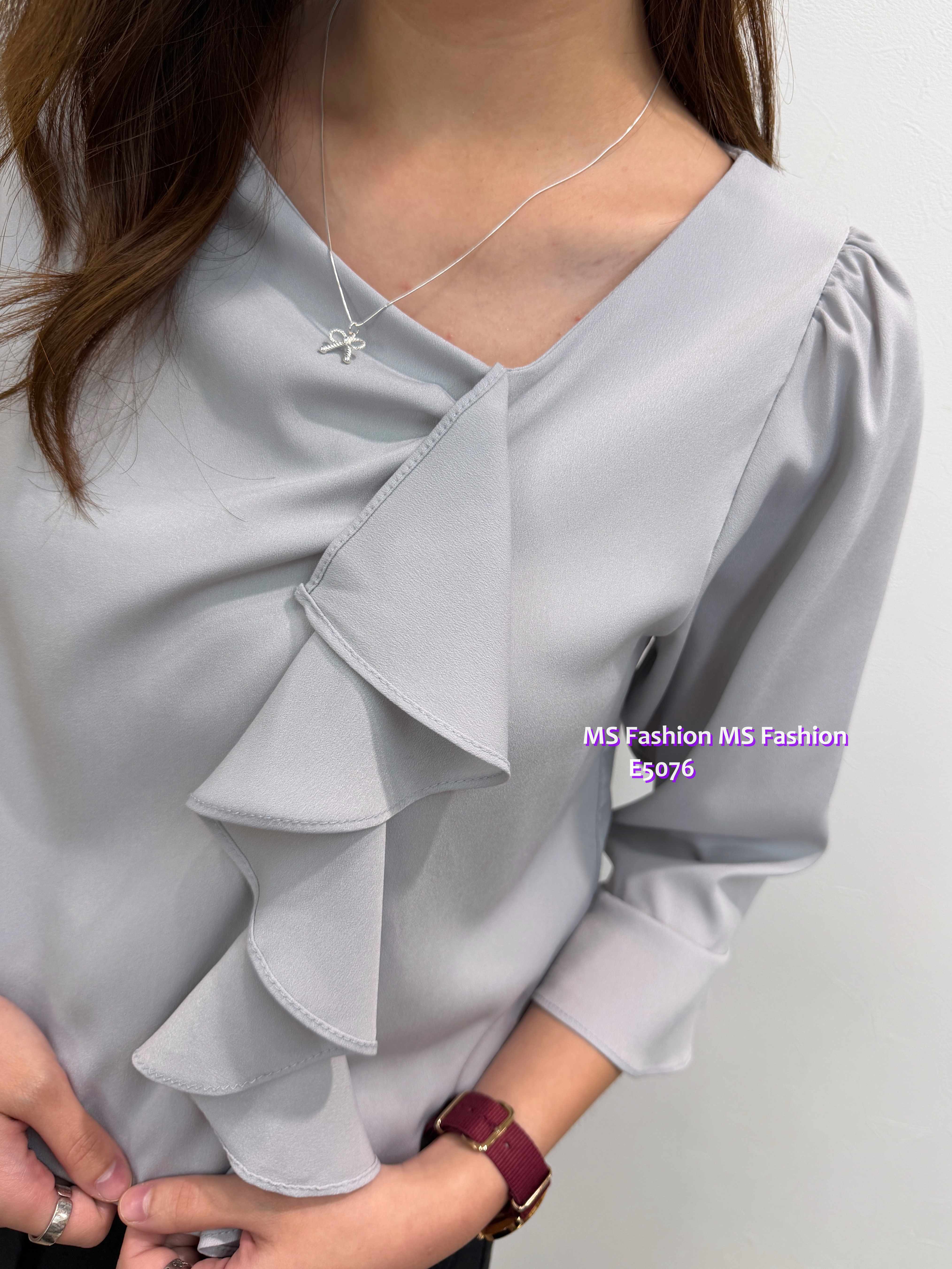 E5076 靚料V領ruffle top