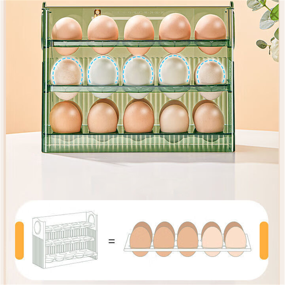 雞蛋收納盒 自動回彈 雪櫃收納架 廚房蛋托保鮮盒 雞蛋架 [平行進口] HK2770