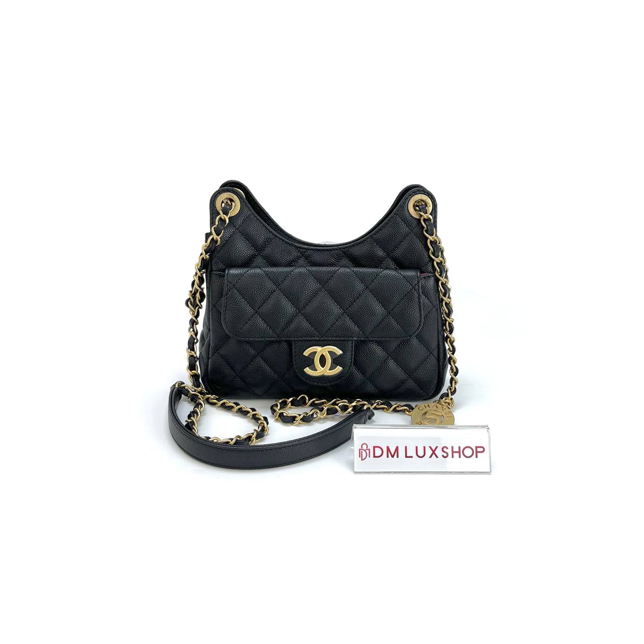 Chanel 23C Black Caviar Hobo Sling Bag GHW (Microchip)