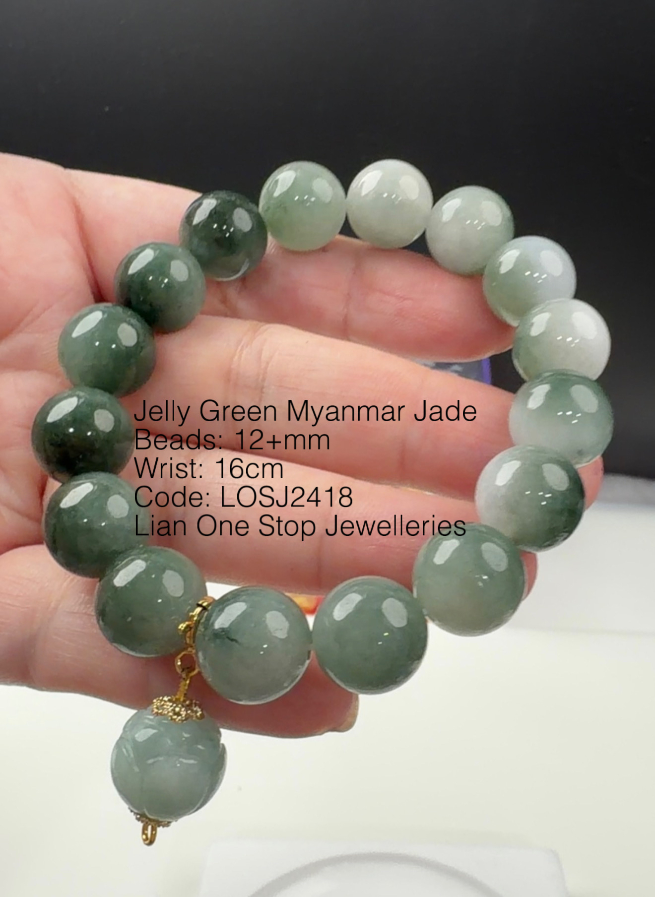 Code: LOSJ2418 Jelly Green Myanmar Jade 12+mm
