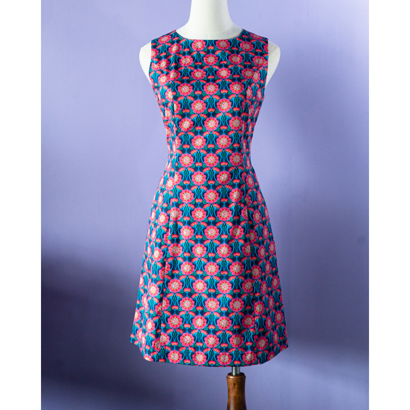 (Ready Made) 100% Organic Cotton 60s Style Floral Pattern A-Line Shift Dress(FM167)