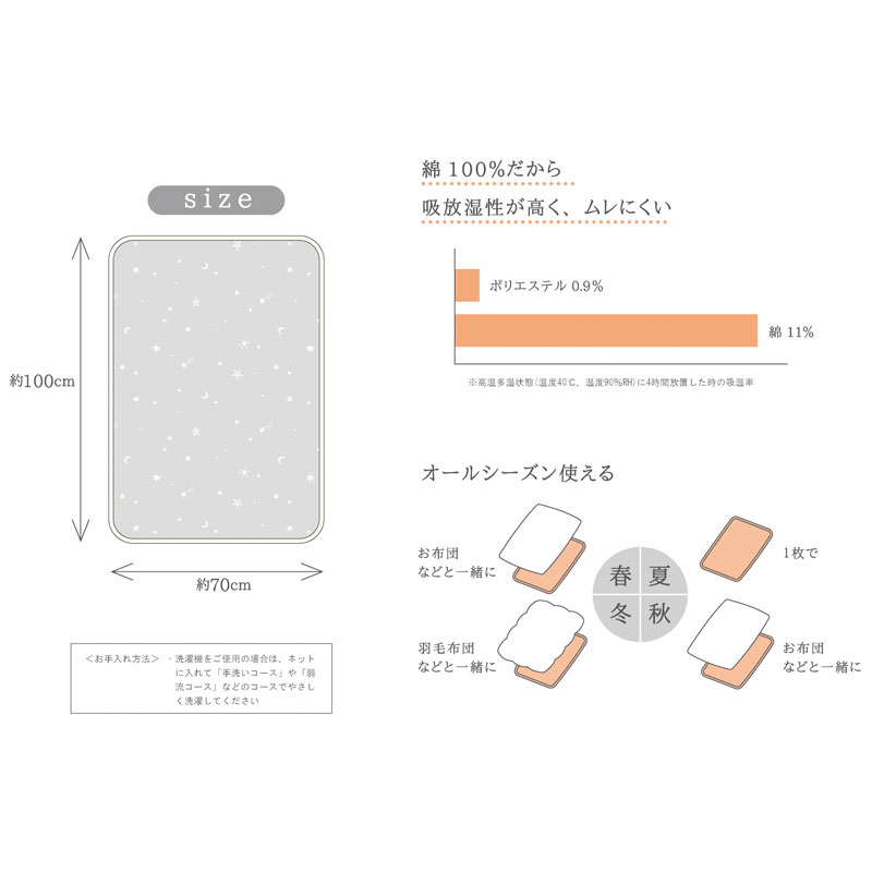 🇯🇵預訂 日本直送🇯🇵日本製星月印花有機棉午睡毯