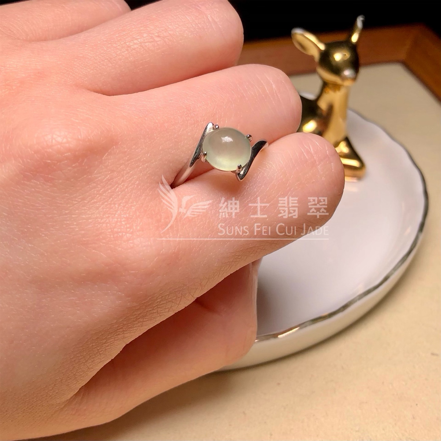 晴水蛋面銀鑲開口戒 YM00131