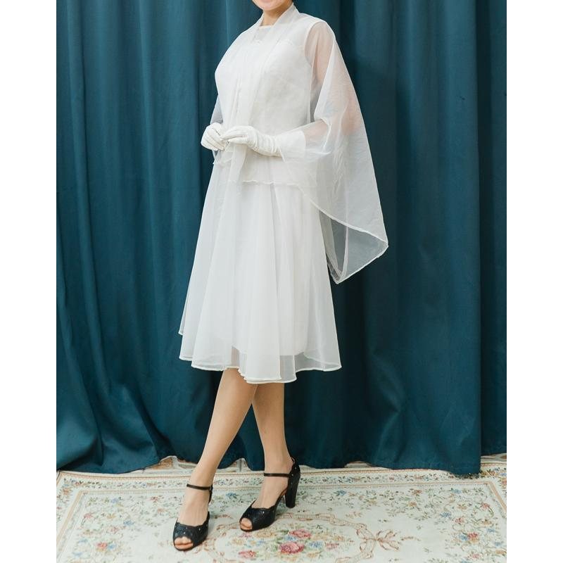 RARE! Vintage 1960s White Day Dress / 60s Wedding Dress with Veil from Canada(MT1228)