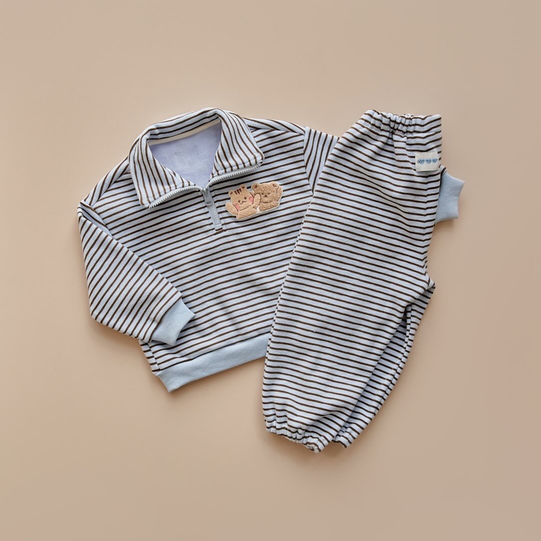 25F/W DTD萌趣條紋學院風系列-半開襟加絨上下套裝 120