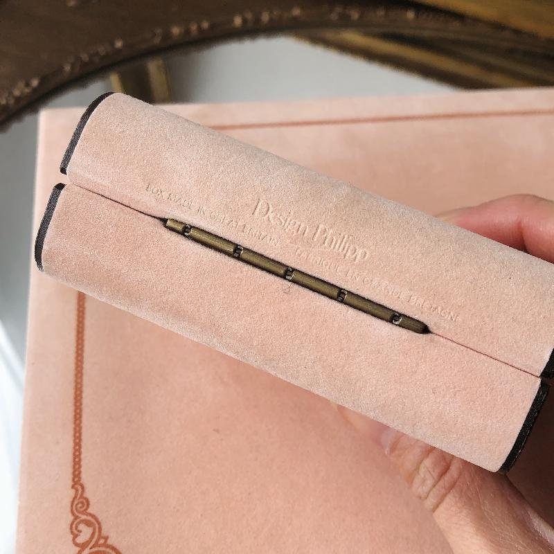 RARE! Vintage Design By Philipp- Appointment To The Royal Swedish Court Light Pink Suede Jewelry Box Set of 2(MT655)