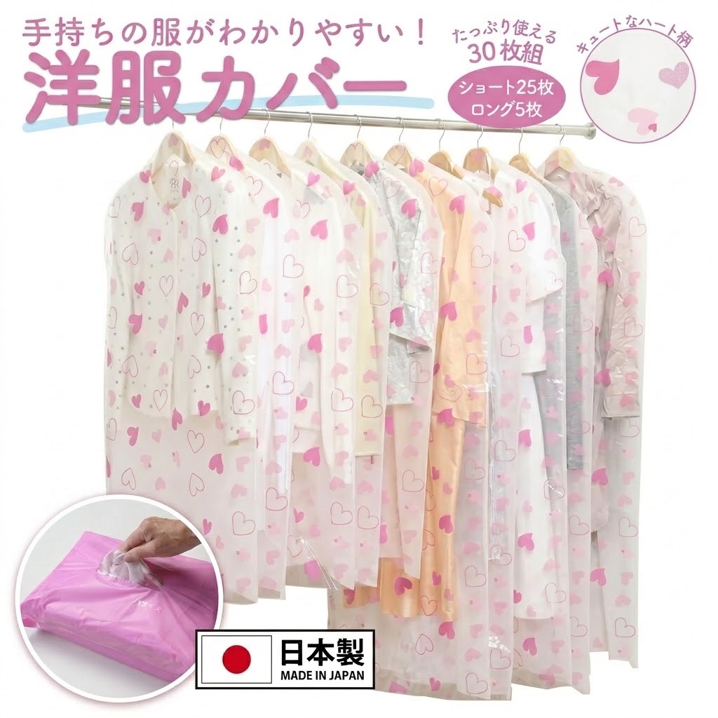 【現貨】🔥🔥【日本製《FORAL》心形圖案透氣防塵衣物套】30個裝