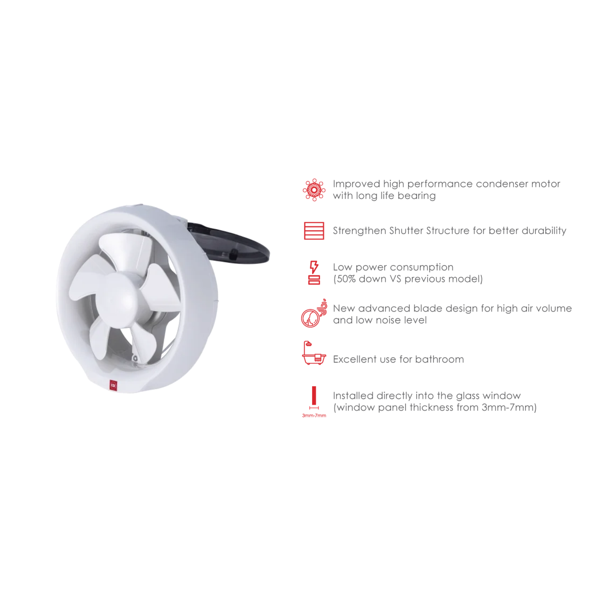 KDK 8" Glass Mount Ventilating Fan (20WUD)