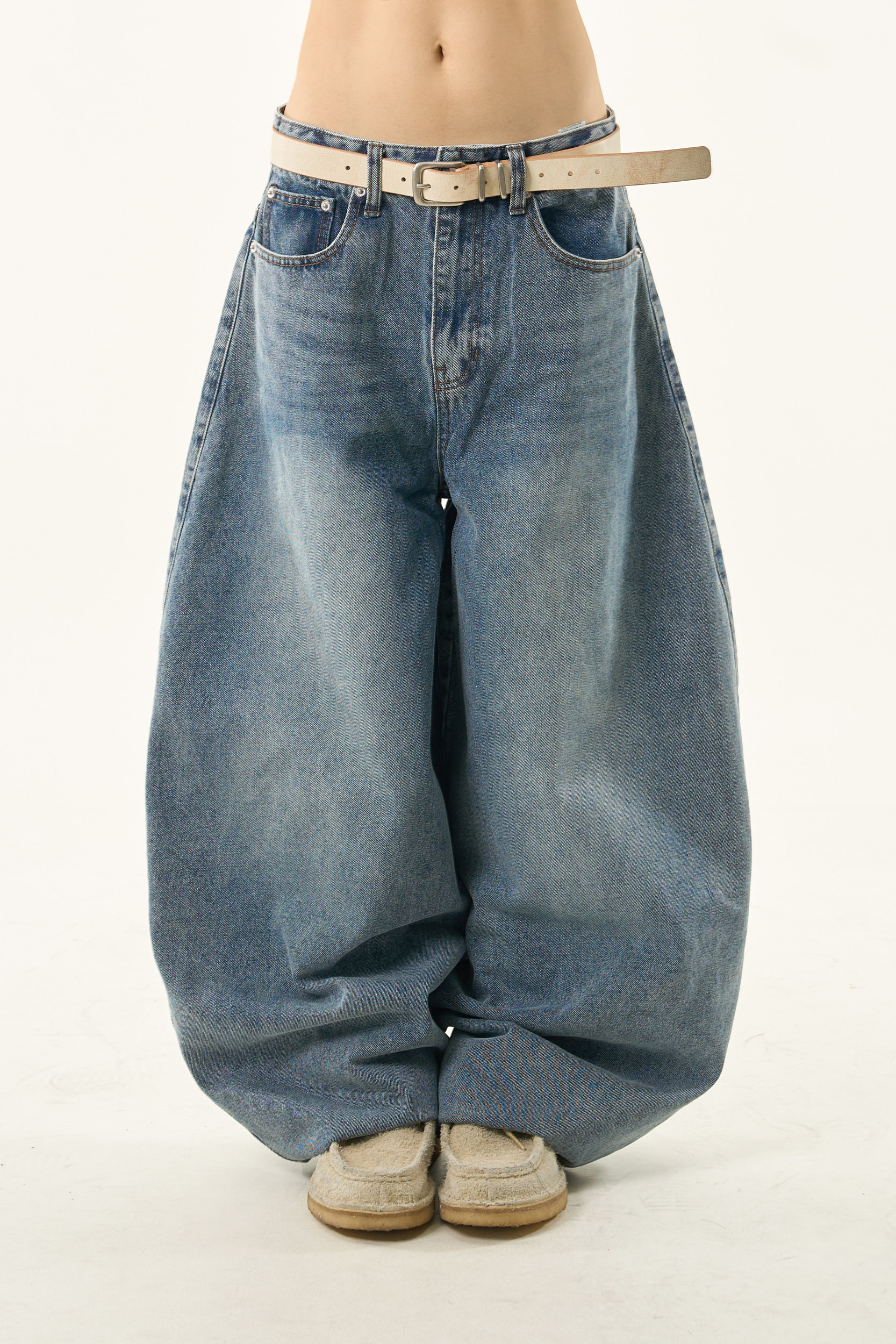 Washed Denim Balloon Pants