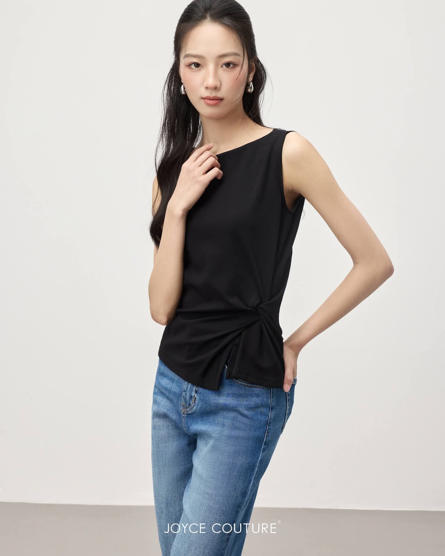 船型领口收腰设计上衣 T0154