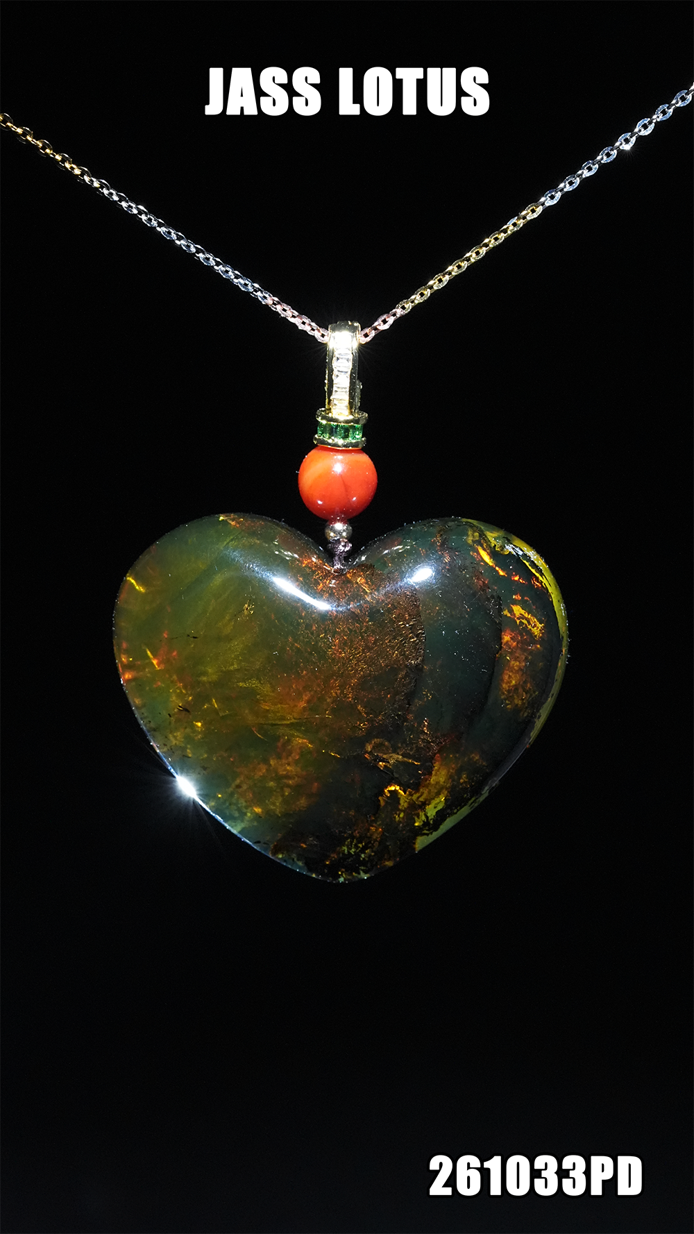 緬甸天然琥珀海藻溶洞珀大心形吊墜 