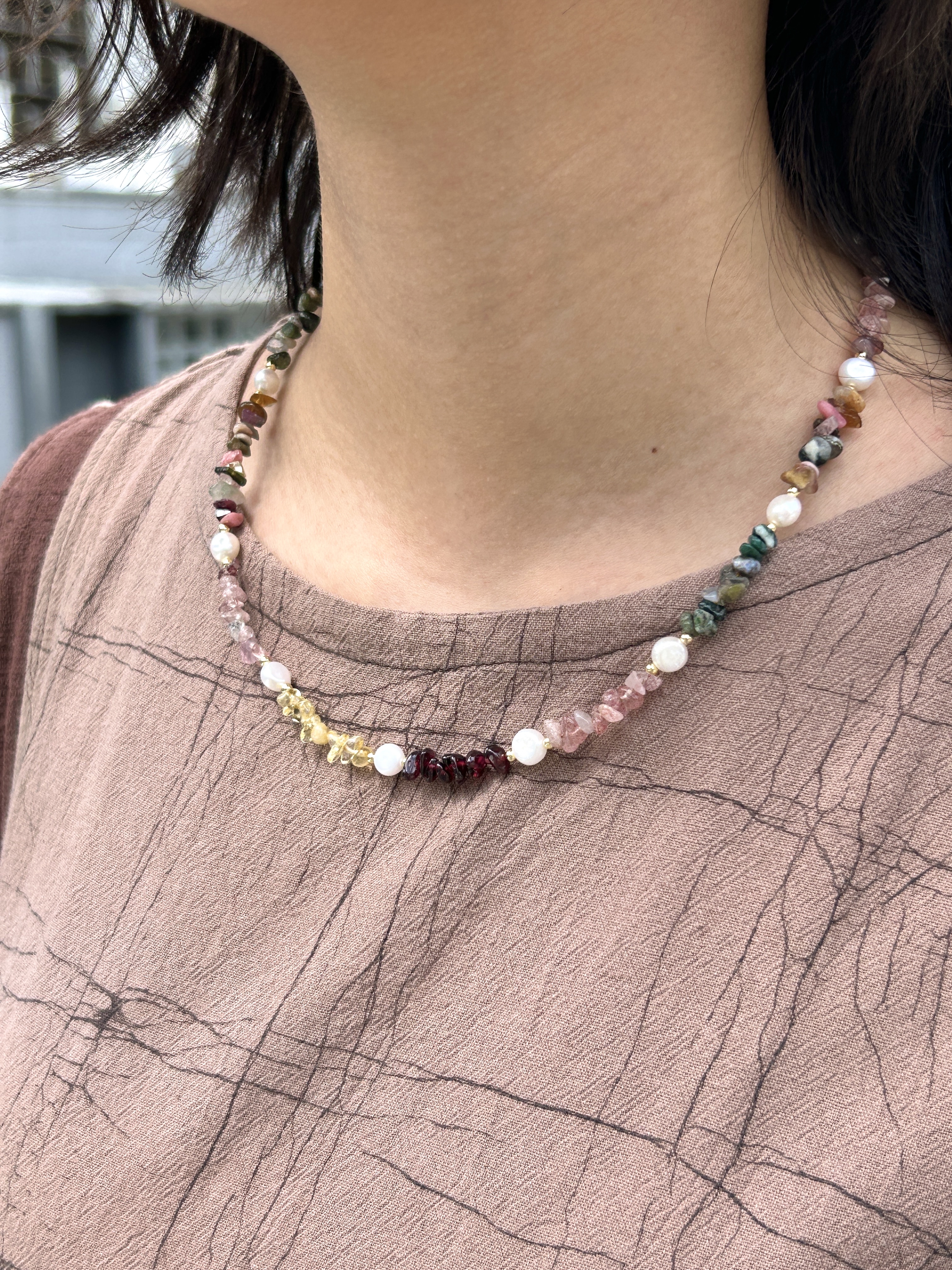 Multi colour stone stainless necklace