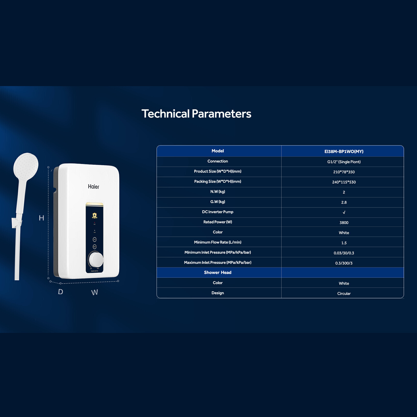 Haier 3.8kW DC Pump Water Heater Gold (EI38M-BP1WO)