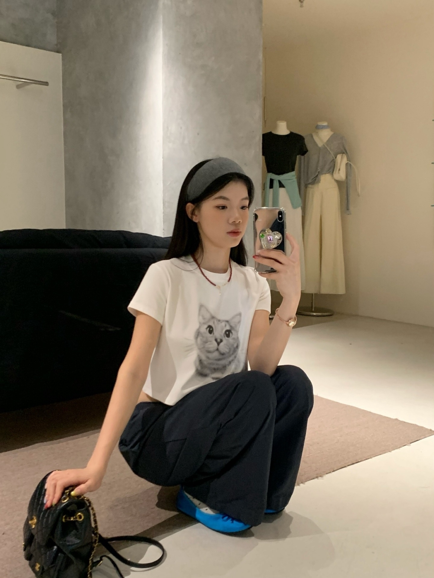 Oh Kitty Roundneck T-shirt Ins风可爱猫咪印花圆领短款Tee ( 2 colours )