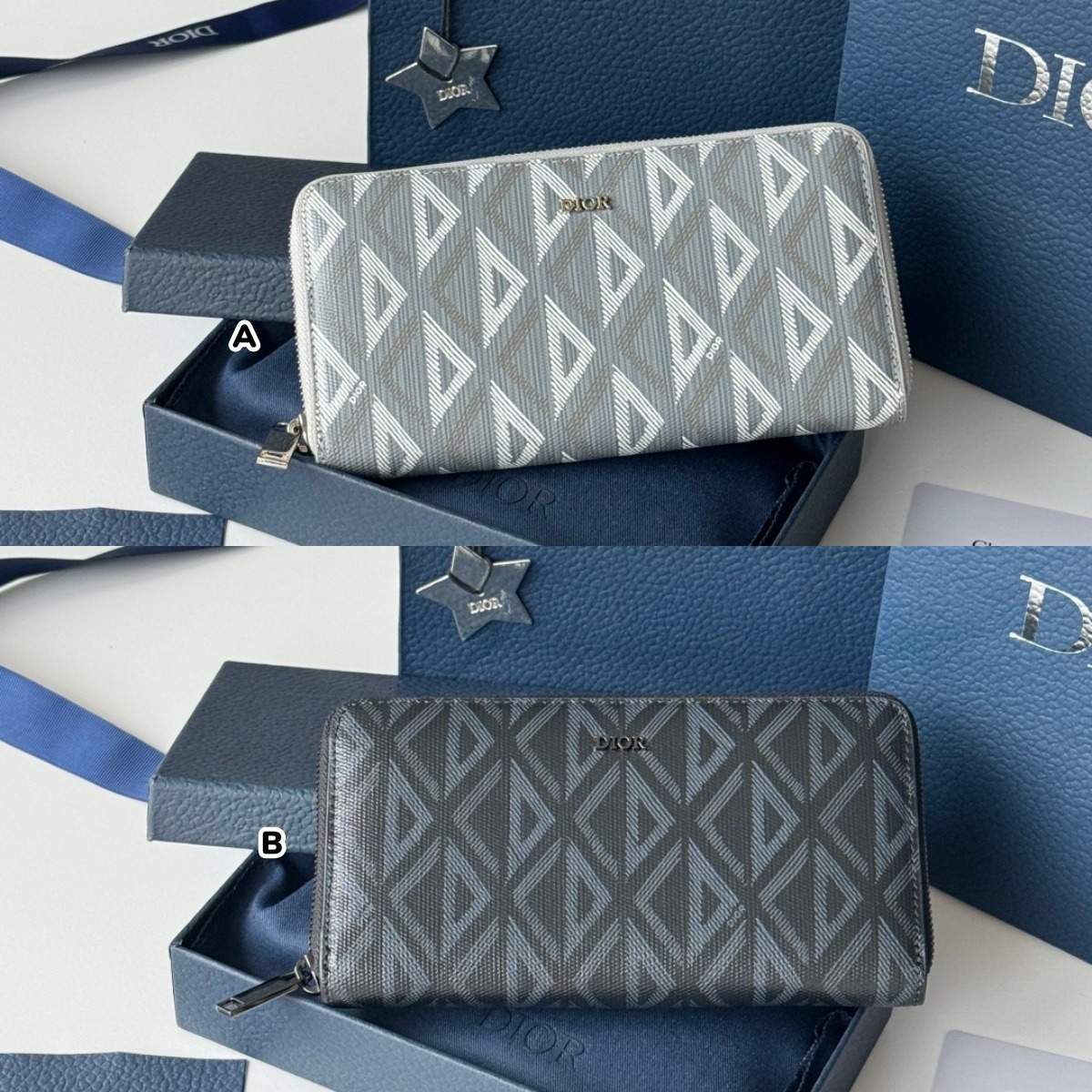 【原單】Dior CD 鑽石帆布拉鍊長夾銀包