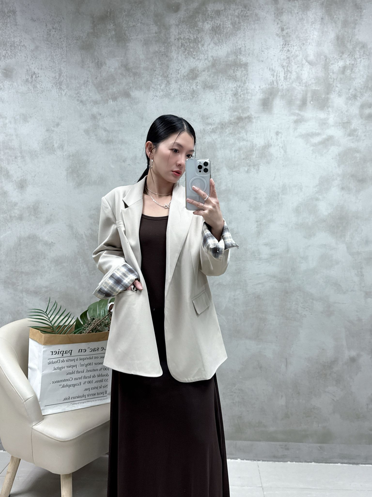 A13 格仔袖西裝褸