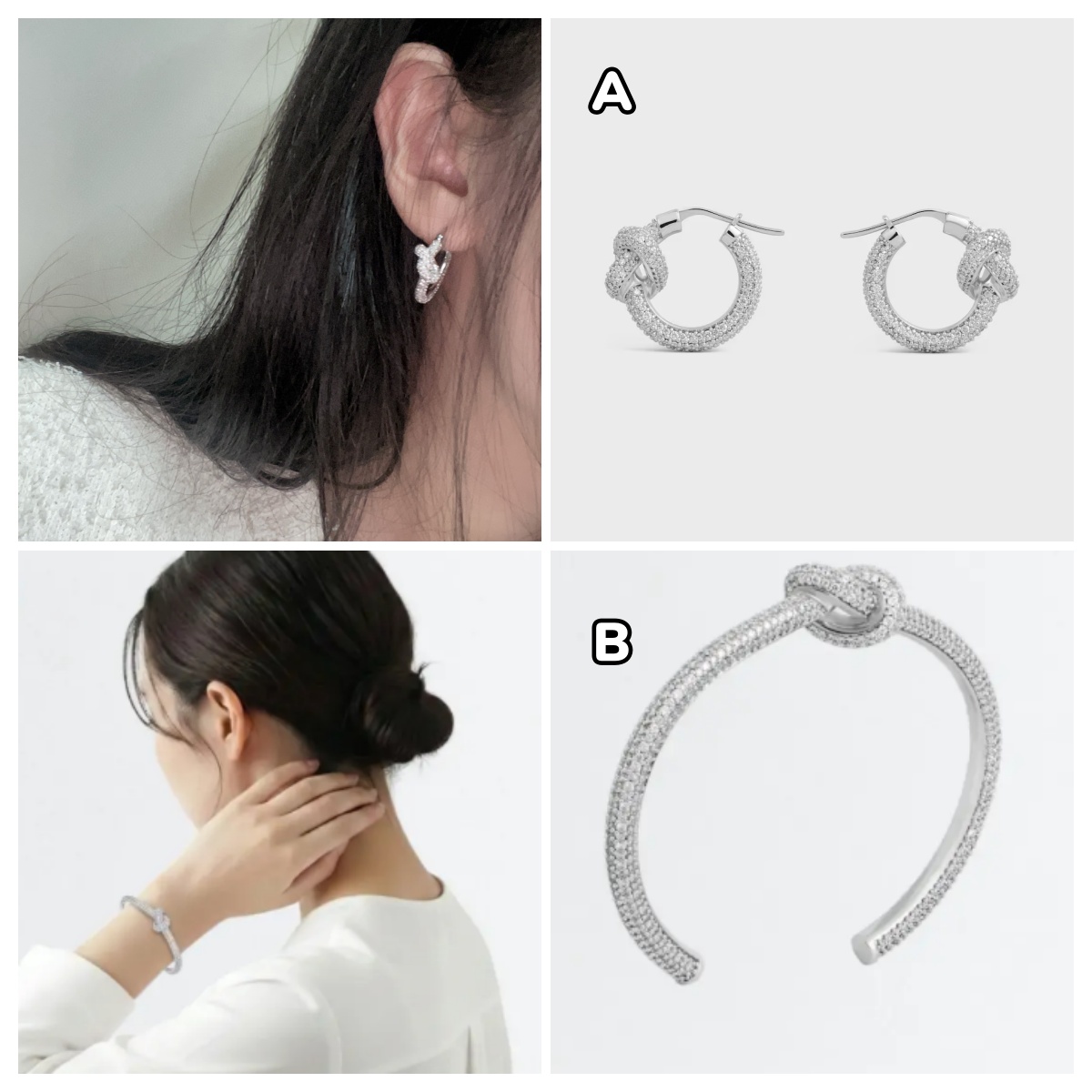 CELINE 水鑽鍍銠黃銅結飾閃亮耳環/手鐲