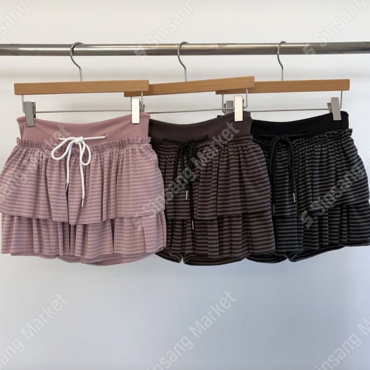 韓國間條兩層蛋糕裙