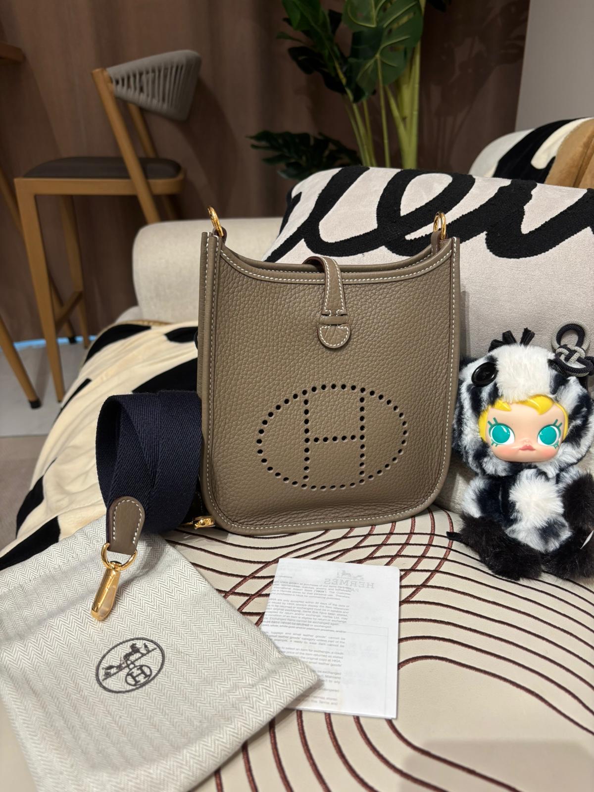 全新 Hermes Mini Evelyne 大象灰金扣 Stamp W 100%Authentic, 全新Brand New ✅收據✅Dust bag ✅Box