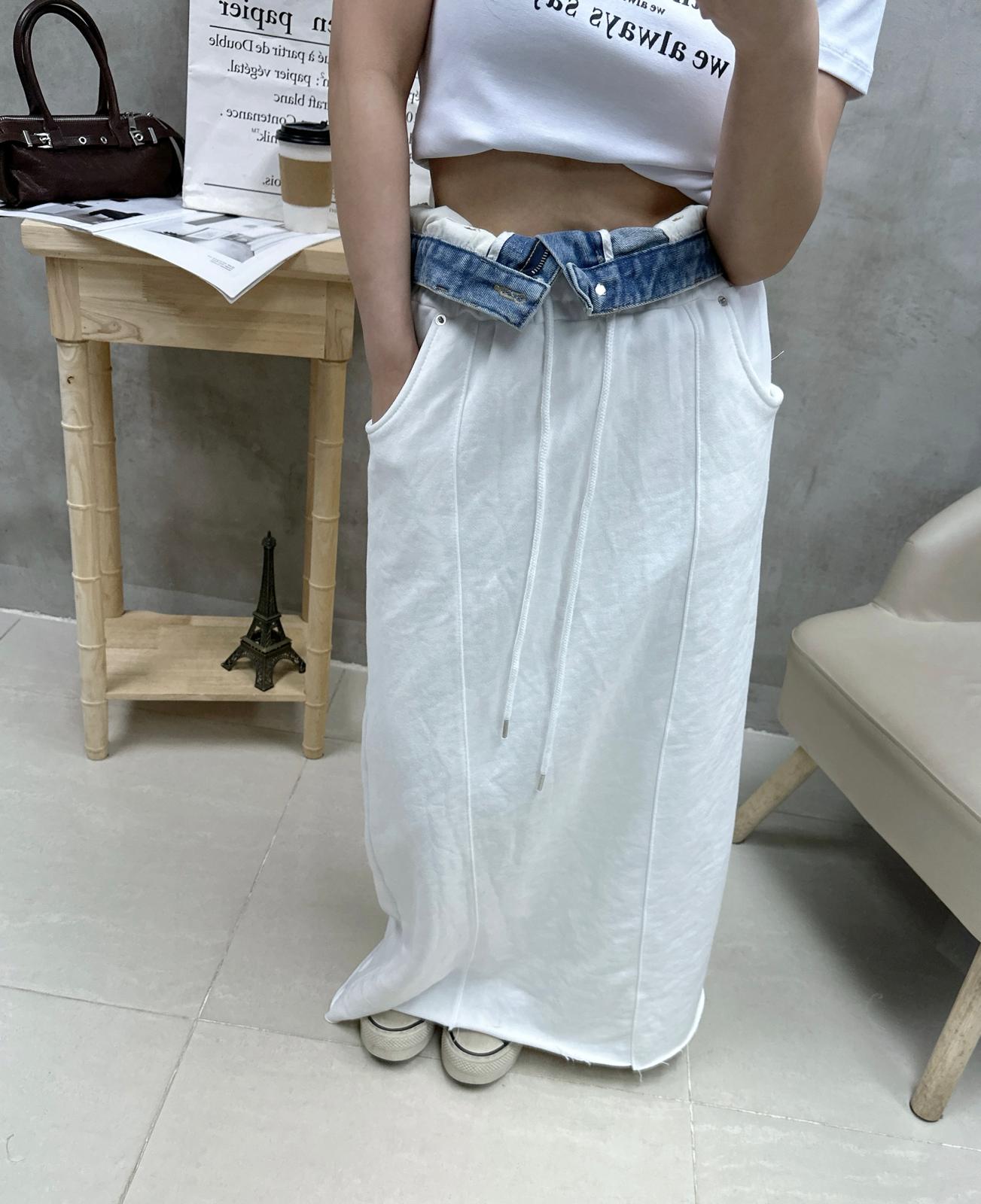 L03 拼牛仔腰棉質裙