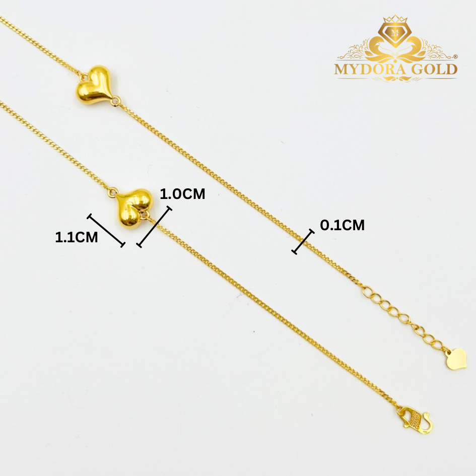 MYDORA Rantai Tangan Mesin + Love Gemuk Licin l EMAS 916/22K