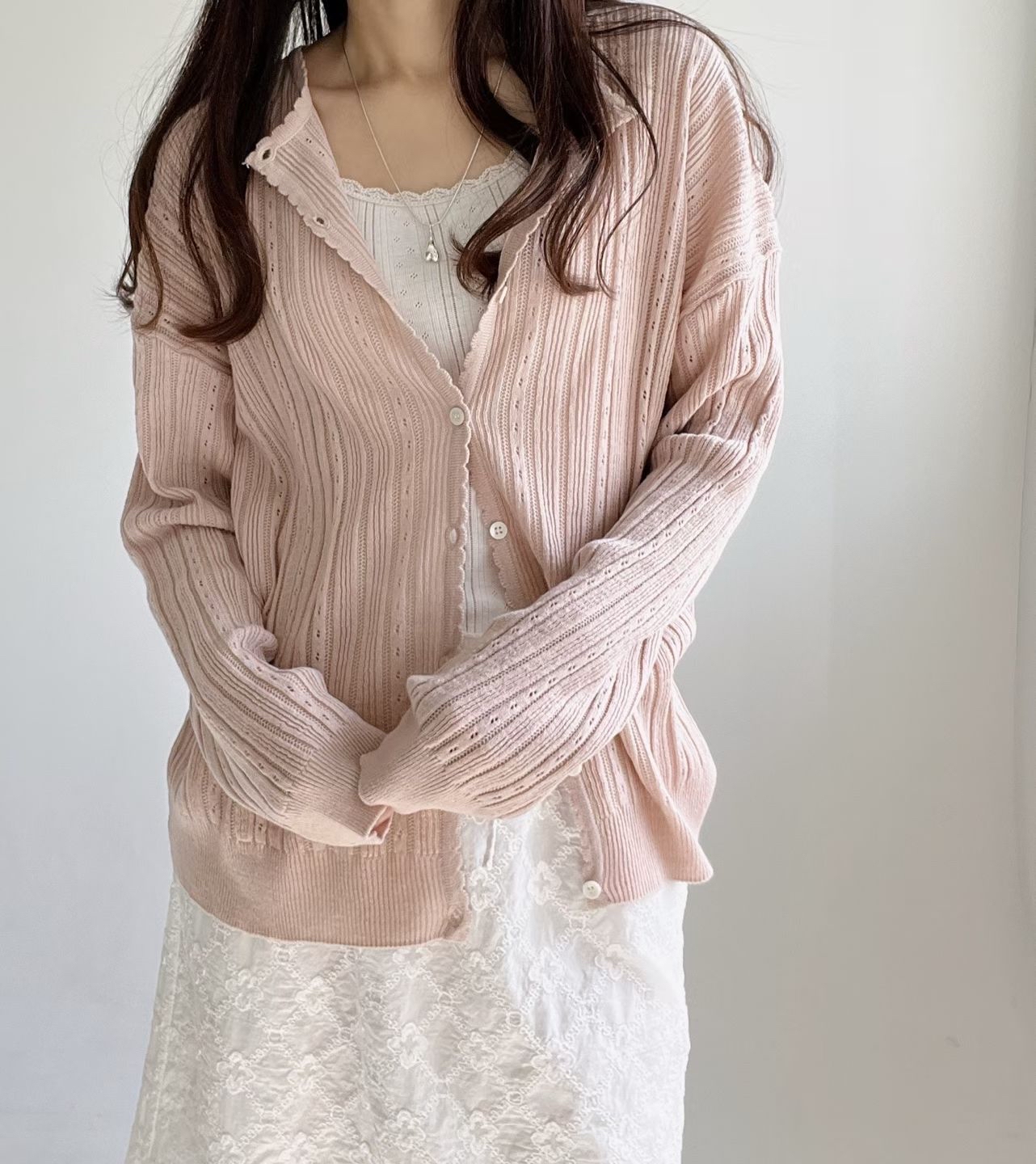 AW OS 輕巧通花波浪邊外套