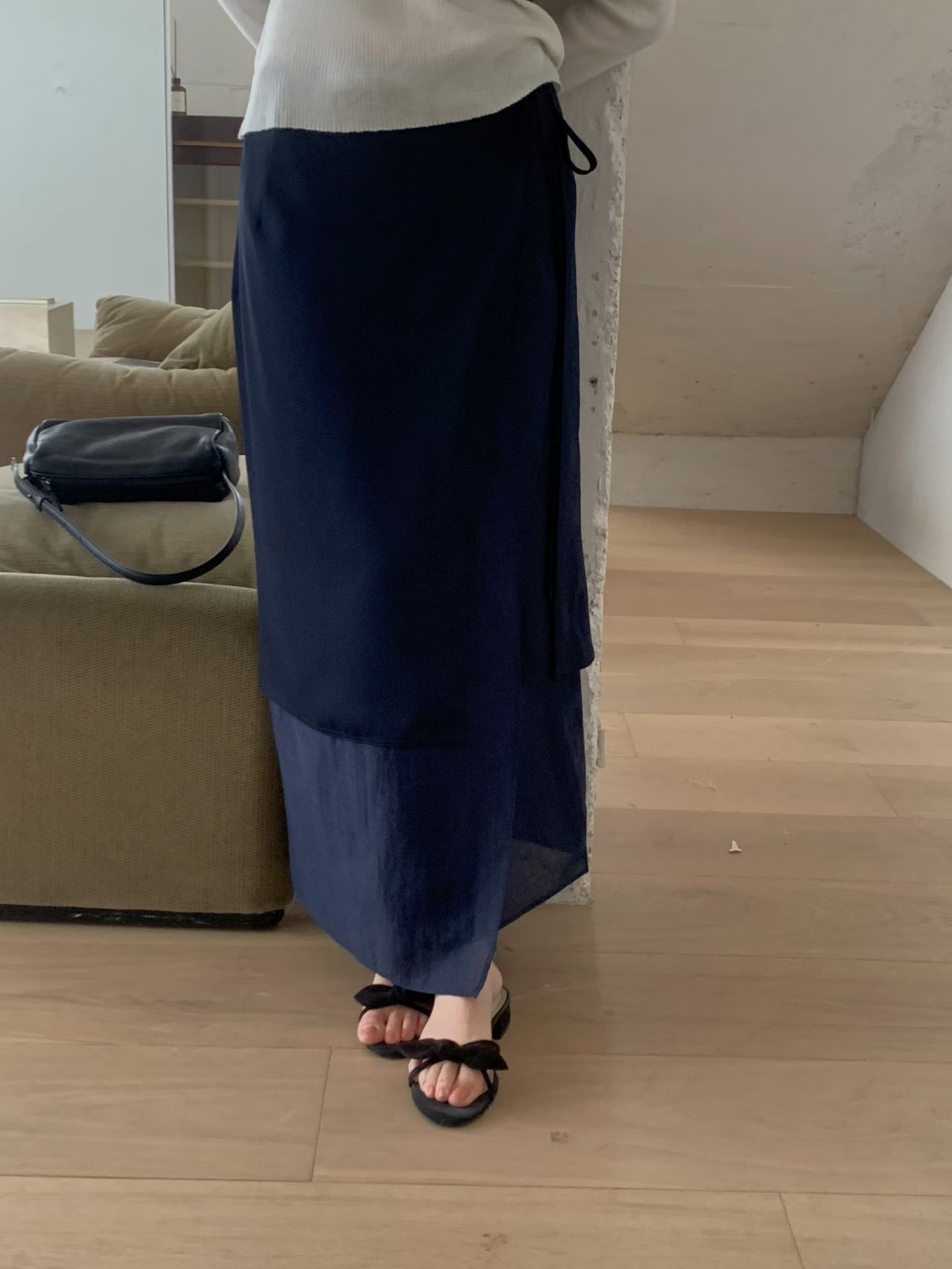 Double layers wrapped long skirt