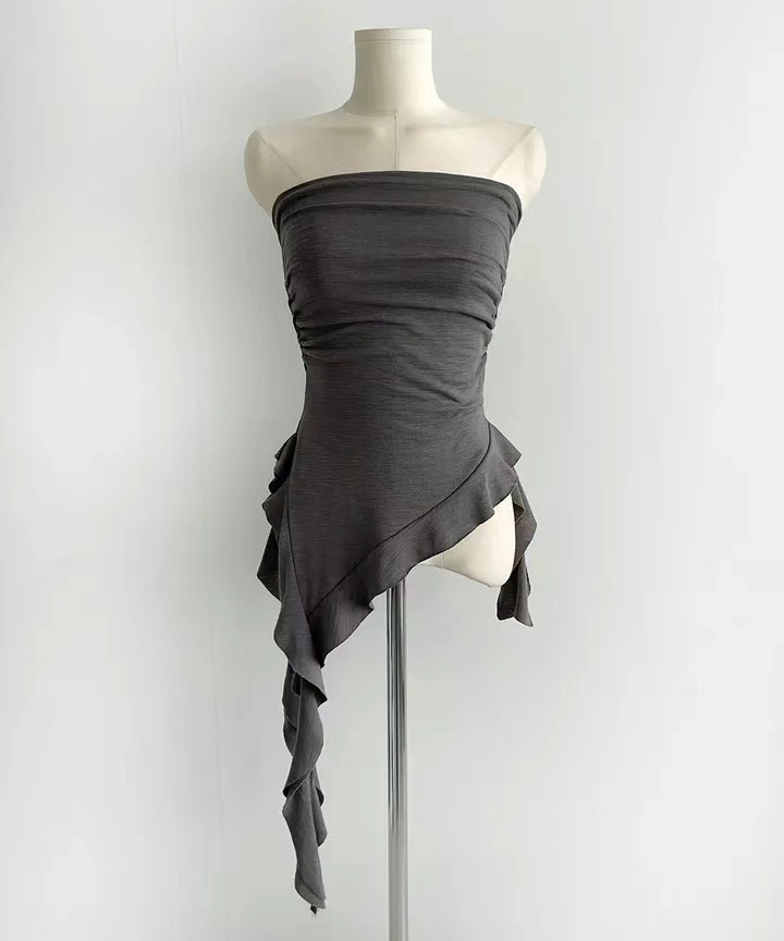 韓國不規則下擺抹胸Top