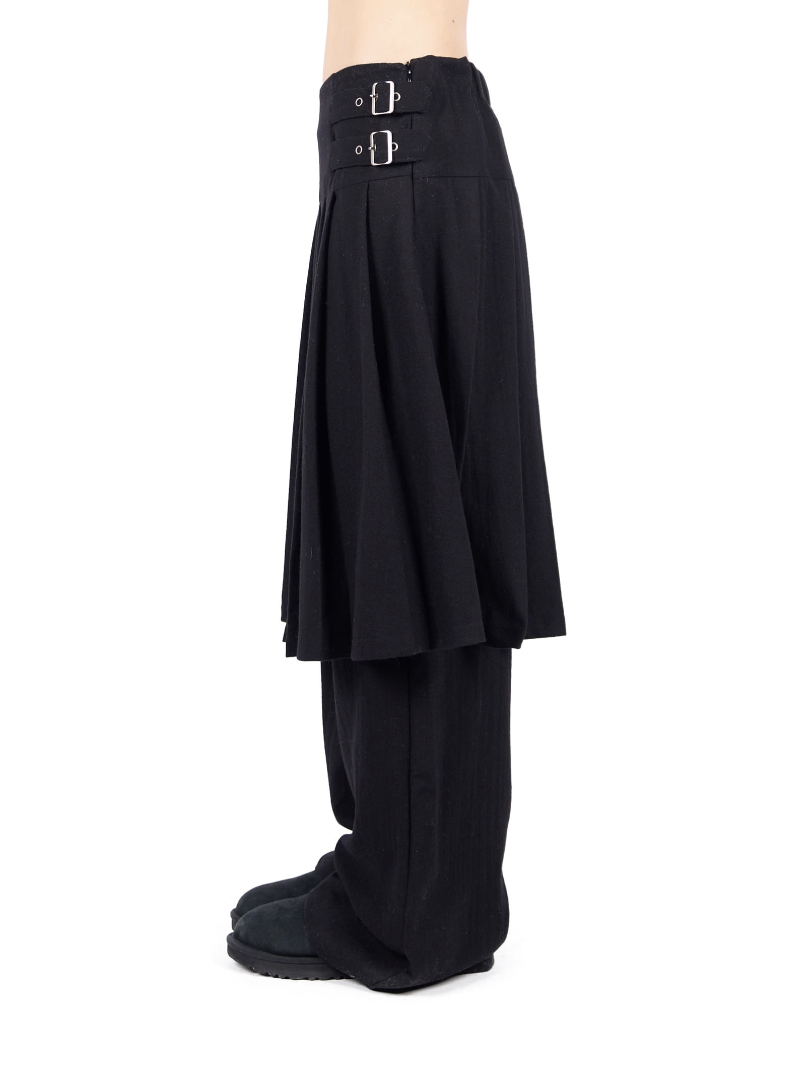 Pleated Layered Buckle Skirt Pants