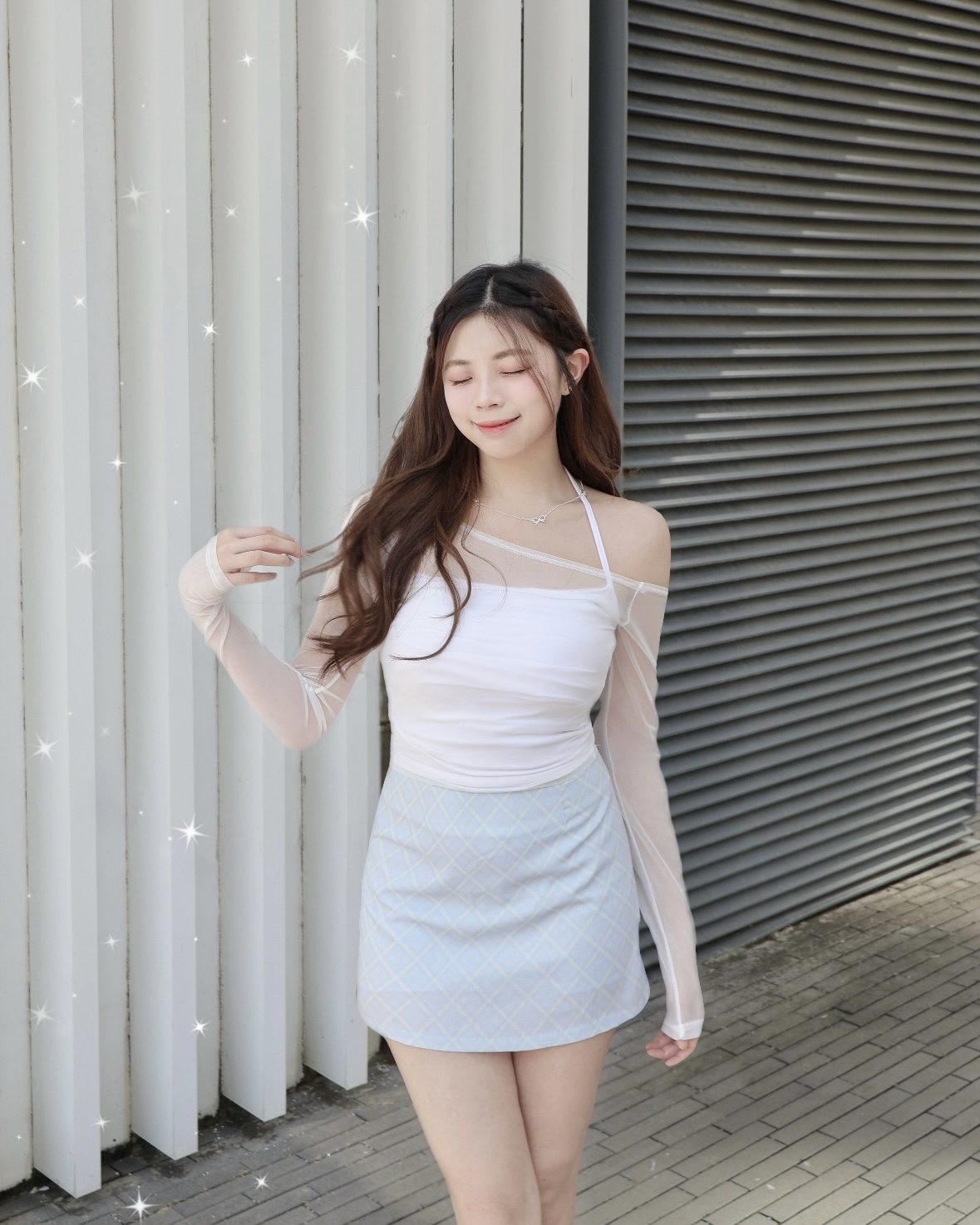 【 新色加入🥂 | 全員讚好！若隱若現小性感♡📸韓國大熱透膚感長袖配皺褶背心🤍 】 Party Night See-through Set(三色入)