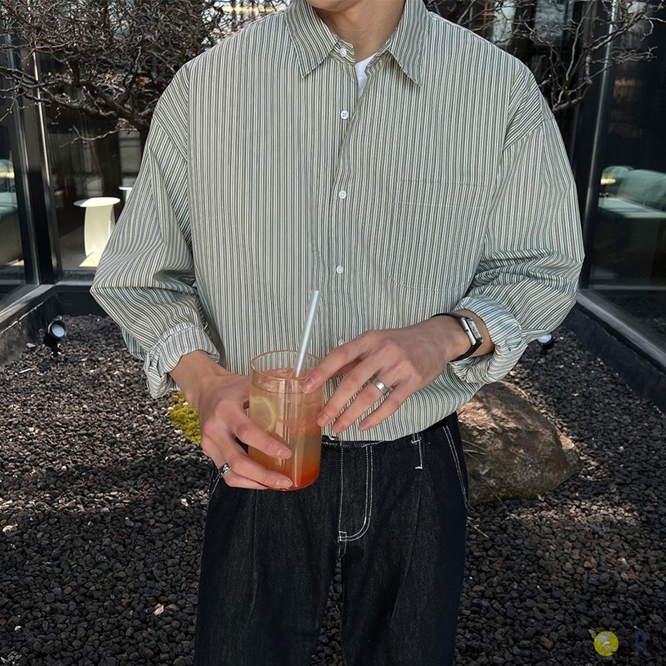 【100%保證韓國直送】城市感寬鬆廓形細條紋純棉襯衫 👕 [2 color] RG165610