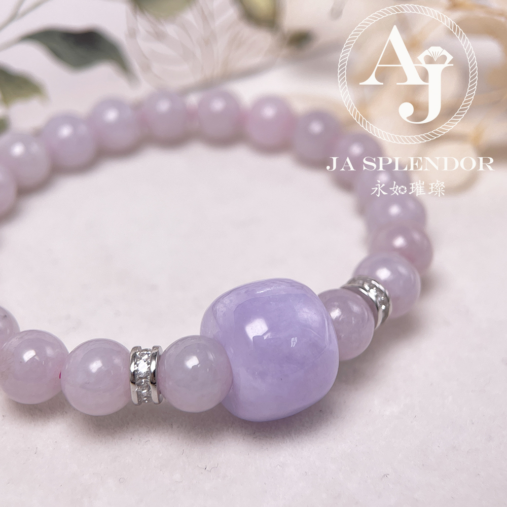 FBG26-H18 天然翡翠A玉-冰種紫羅蘭路路通拼粉色翡翠手串（旺人緣）