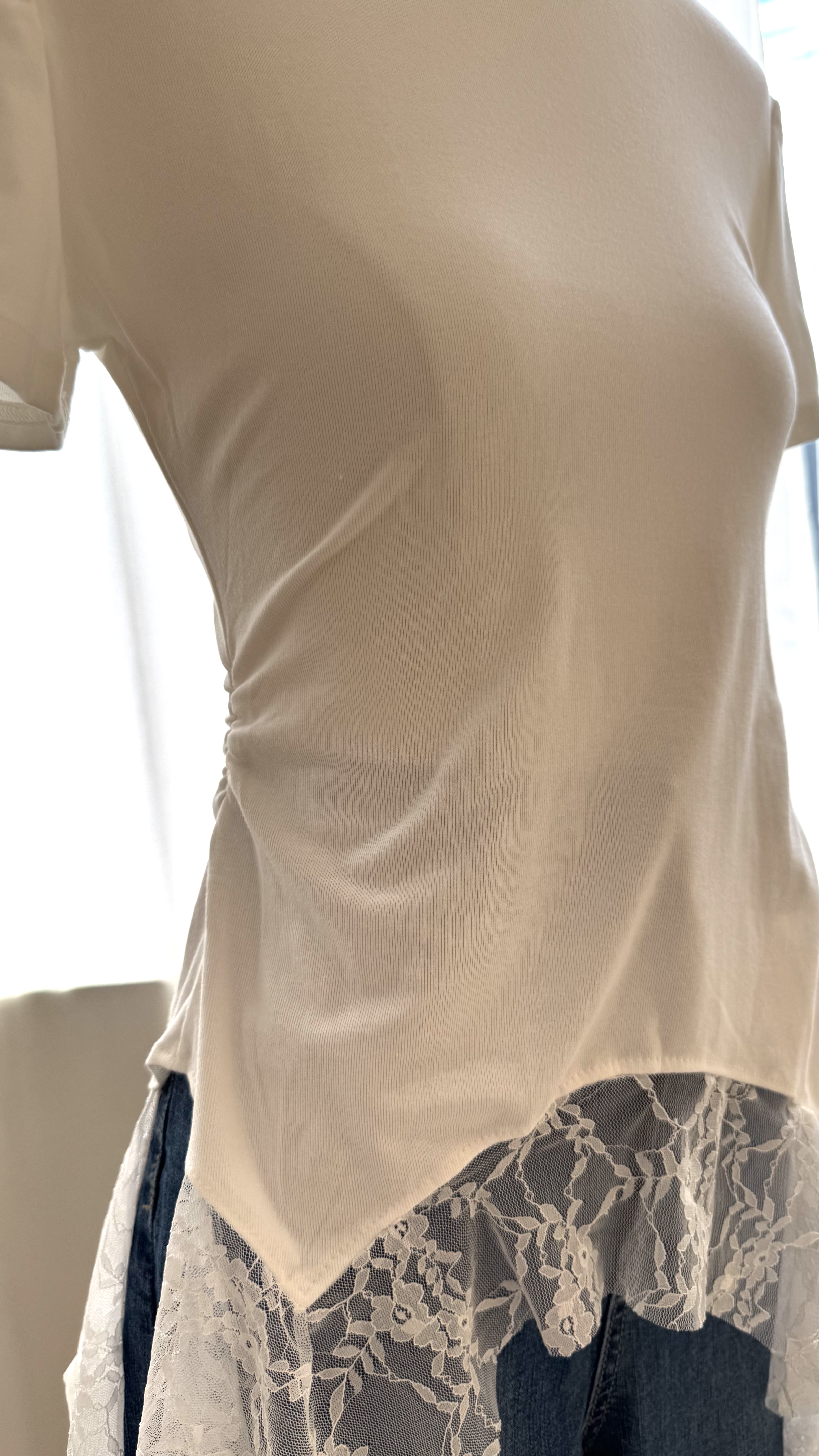 不规则蕾丝拼接短袖｜CN01352616WHITE