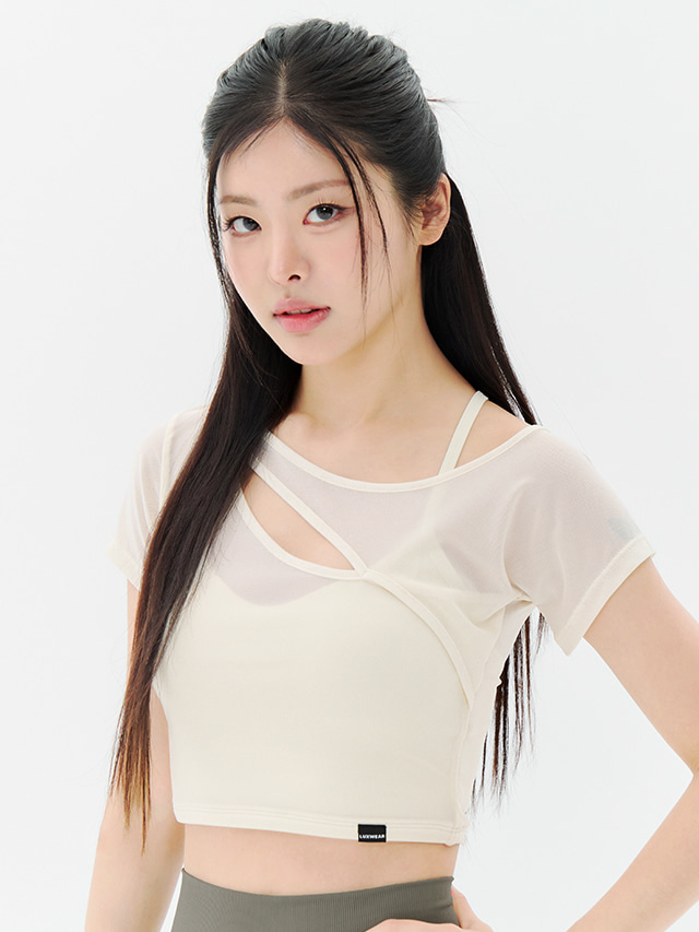 預購_Mesh Cutout Short Sleeve Top (3colors)