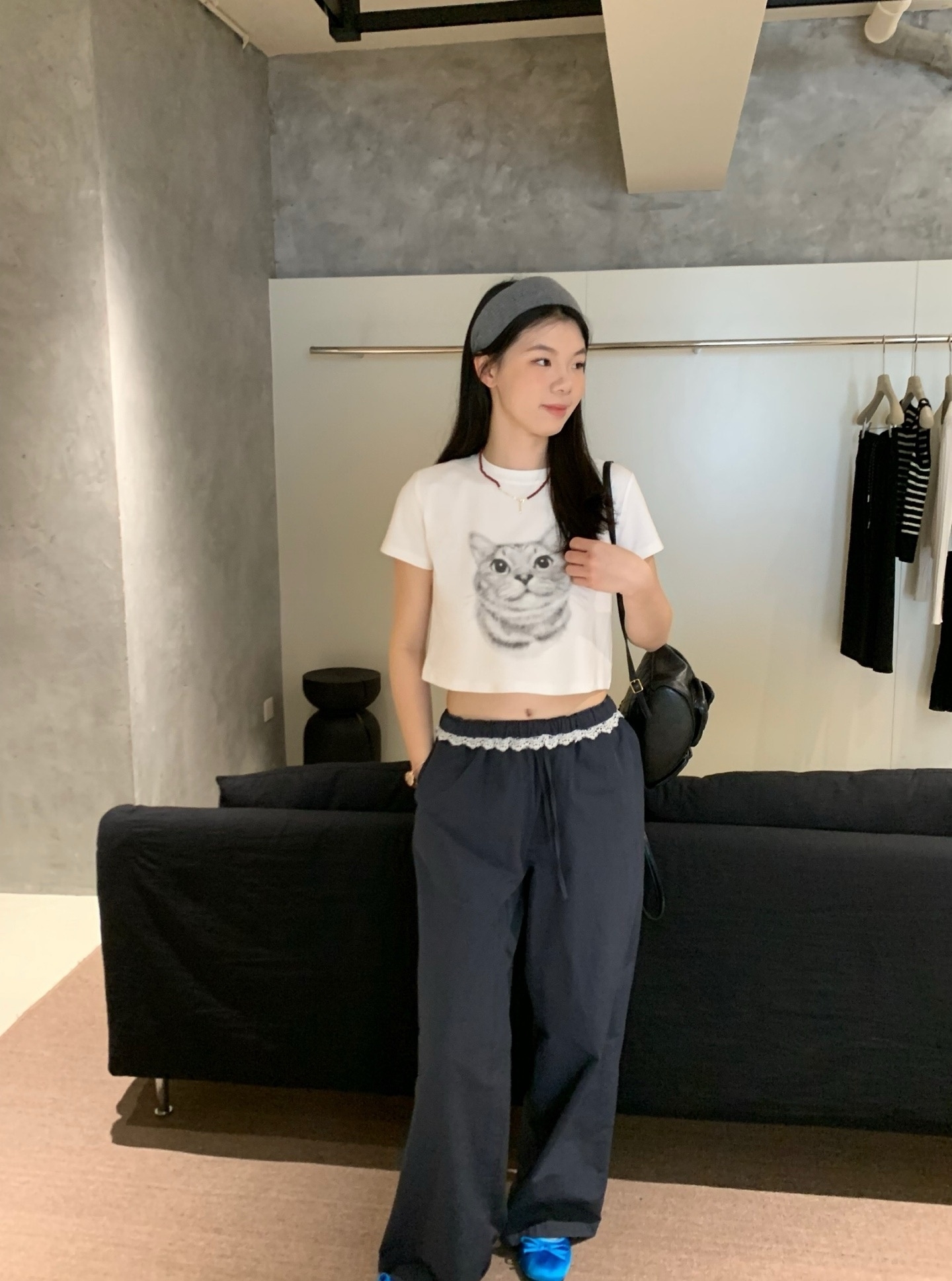 Oh Kitty Roundneck T-shirt Ins风可爱猫咪印花圆领短款Tee ( 2 colours )