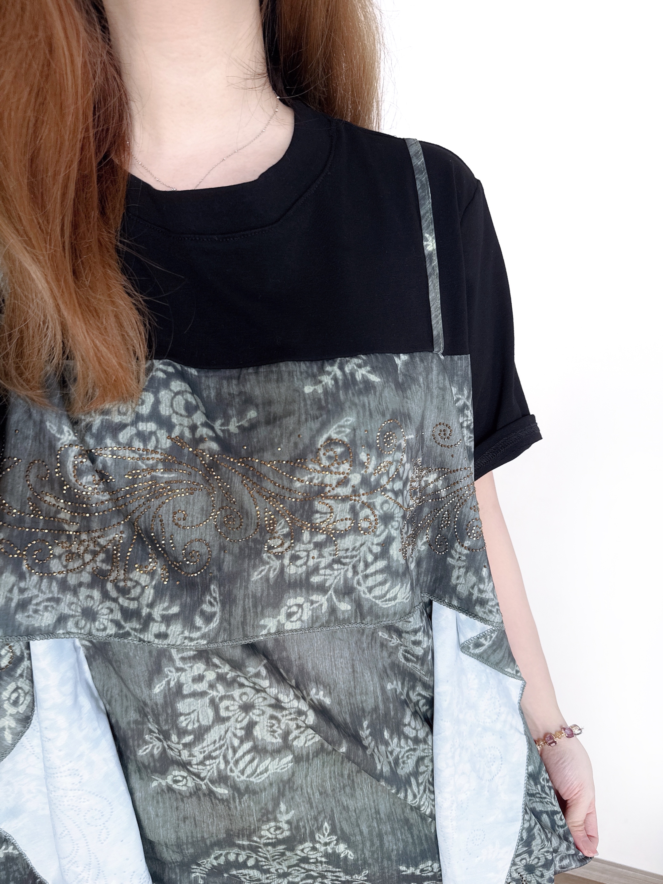 🌼初春優惠🍀 假兩件吊帶民族印花Tee