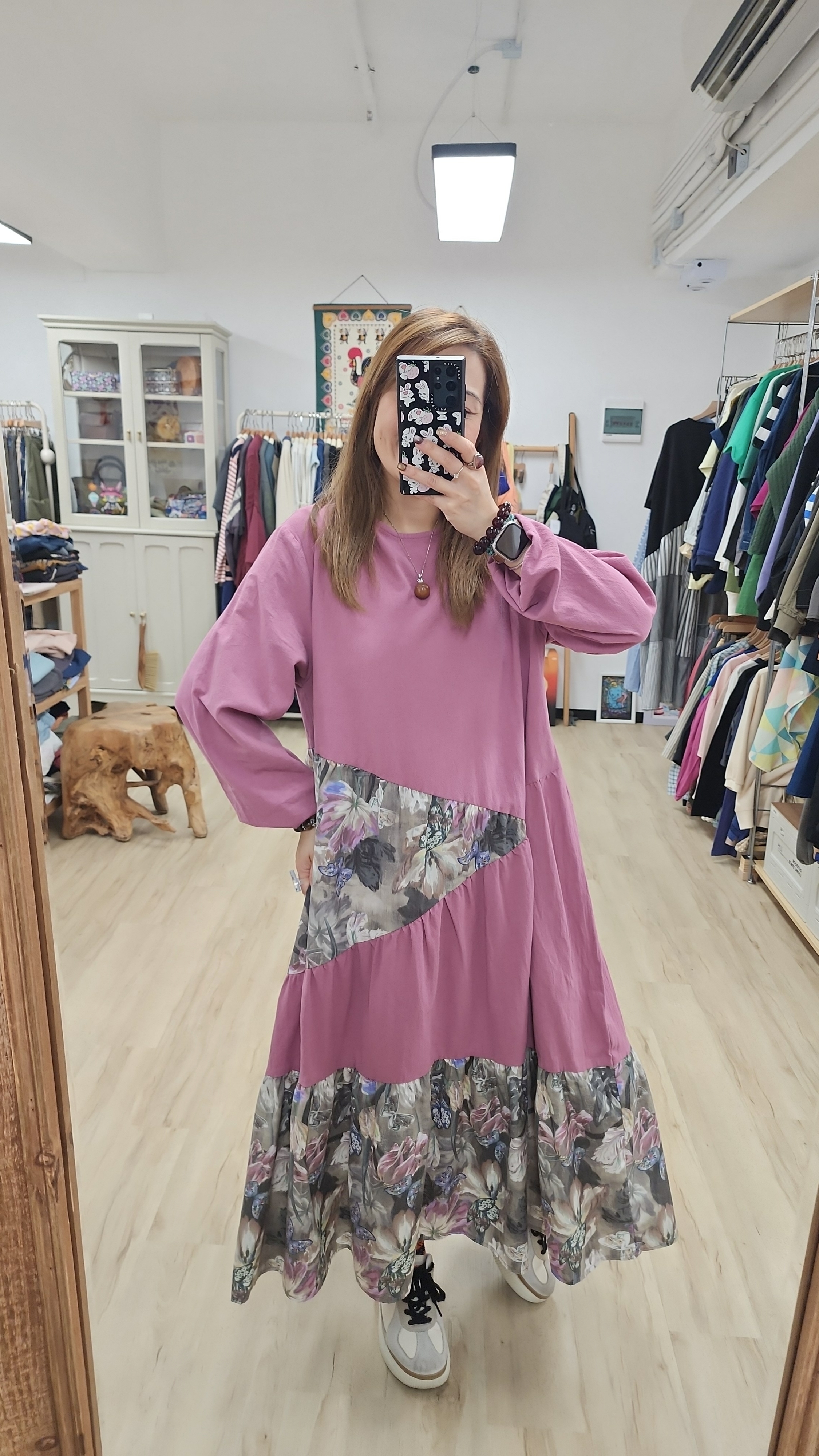 日牌Scolar紫拼花插畫連身裙