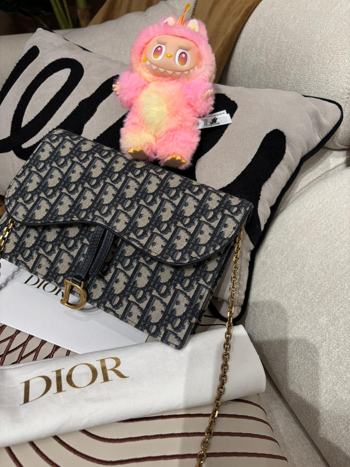 Dior medium Saddle pouch with chain woc 100%Authentic ,99%new ✅收據✅dust bag